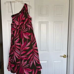 Time and Tru Pink and Olive Green Tropical Dress